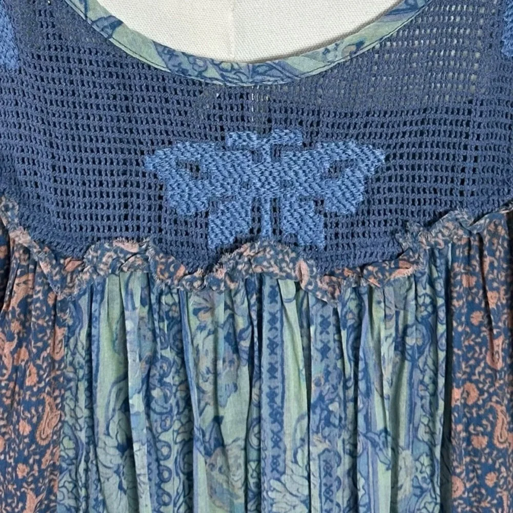 Free People Bohemian 70s Patchwork Hippie Lost Palms Craft Maxi Dress Medium - Picture 14 of 17